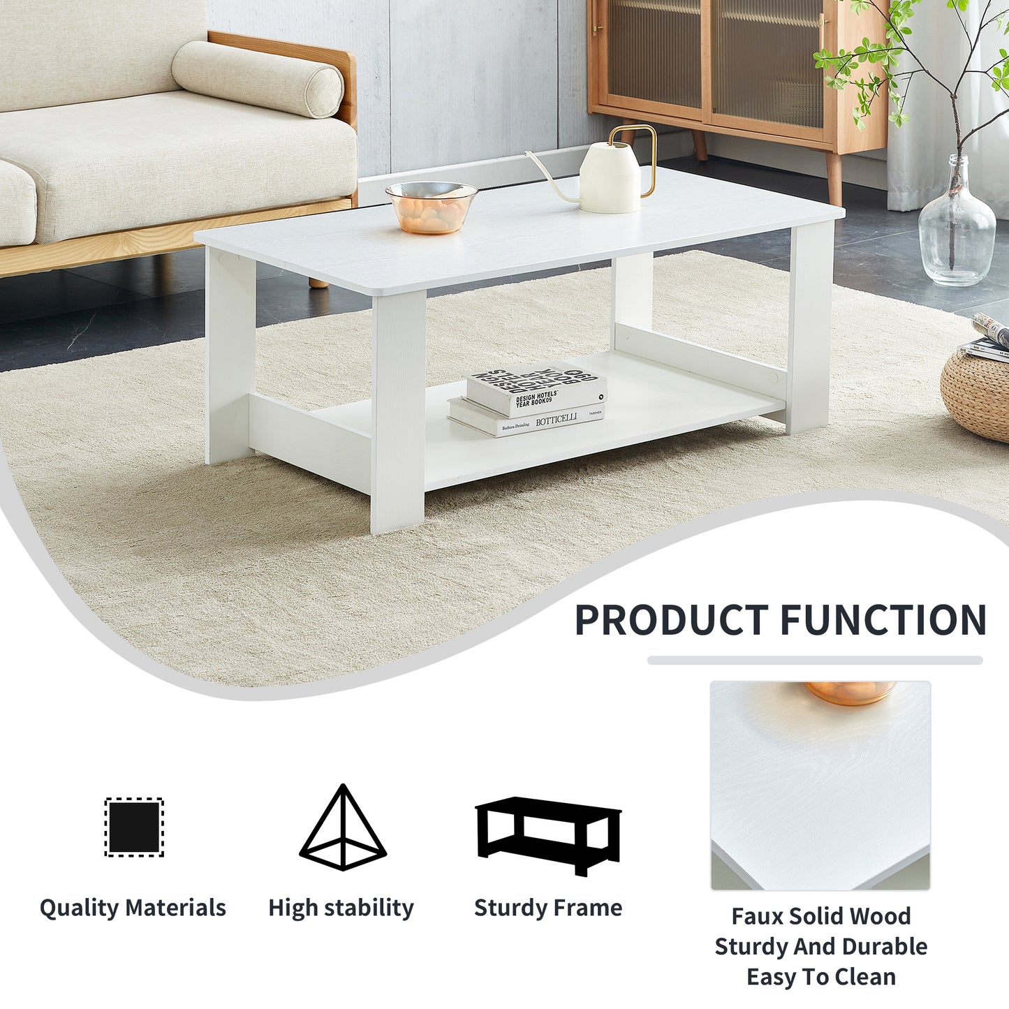 Chic Double-Layered White Coffee Table