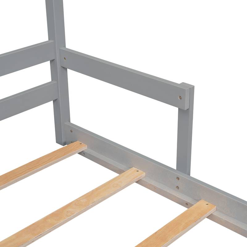 Cozy Twin House Bed with Handrails - Grey