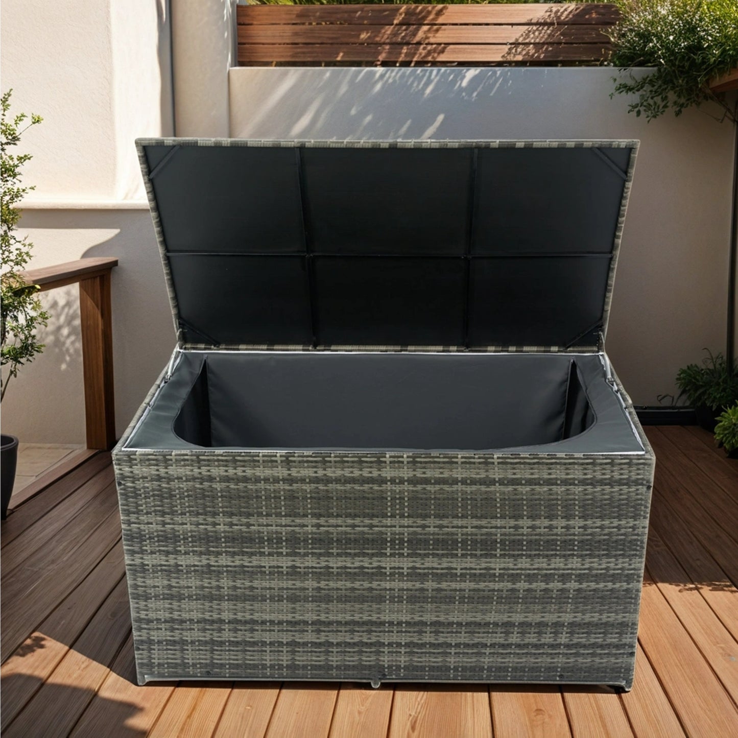 Wicker Patio Storage Box - Stylish Outdoor Organizer for Cushions, Toys, and More!