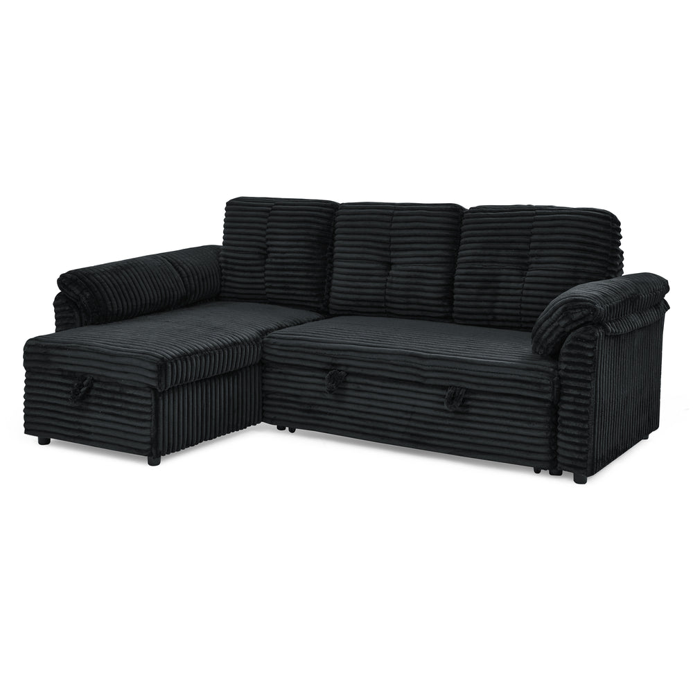 Chic Convertible Corduroy Sleeper Sofa with Storage Chaise