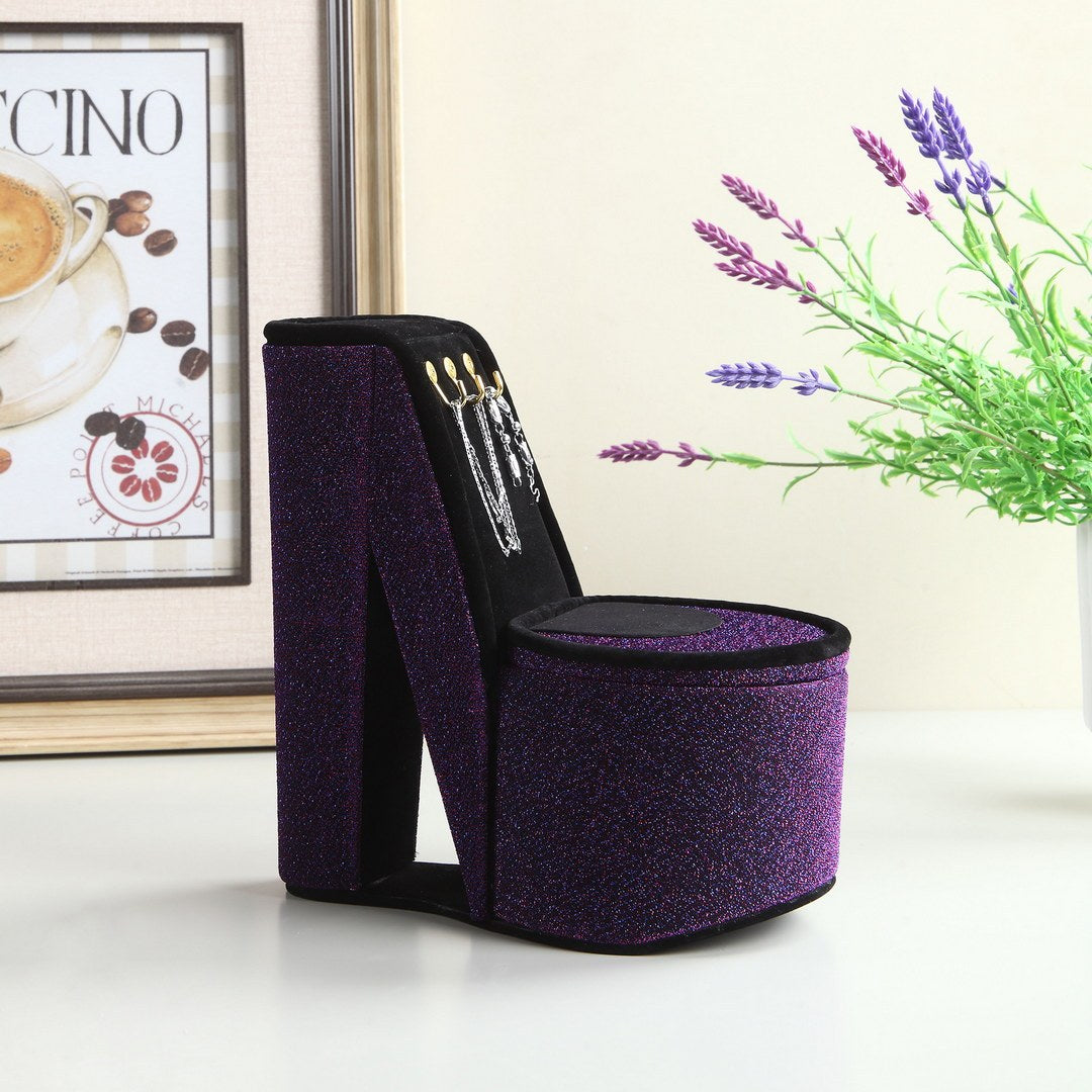 Chic Purple Velvet Jewelry Box with High Heel Details