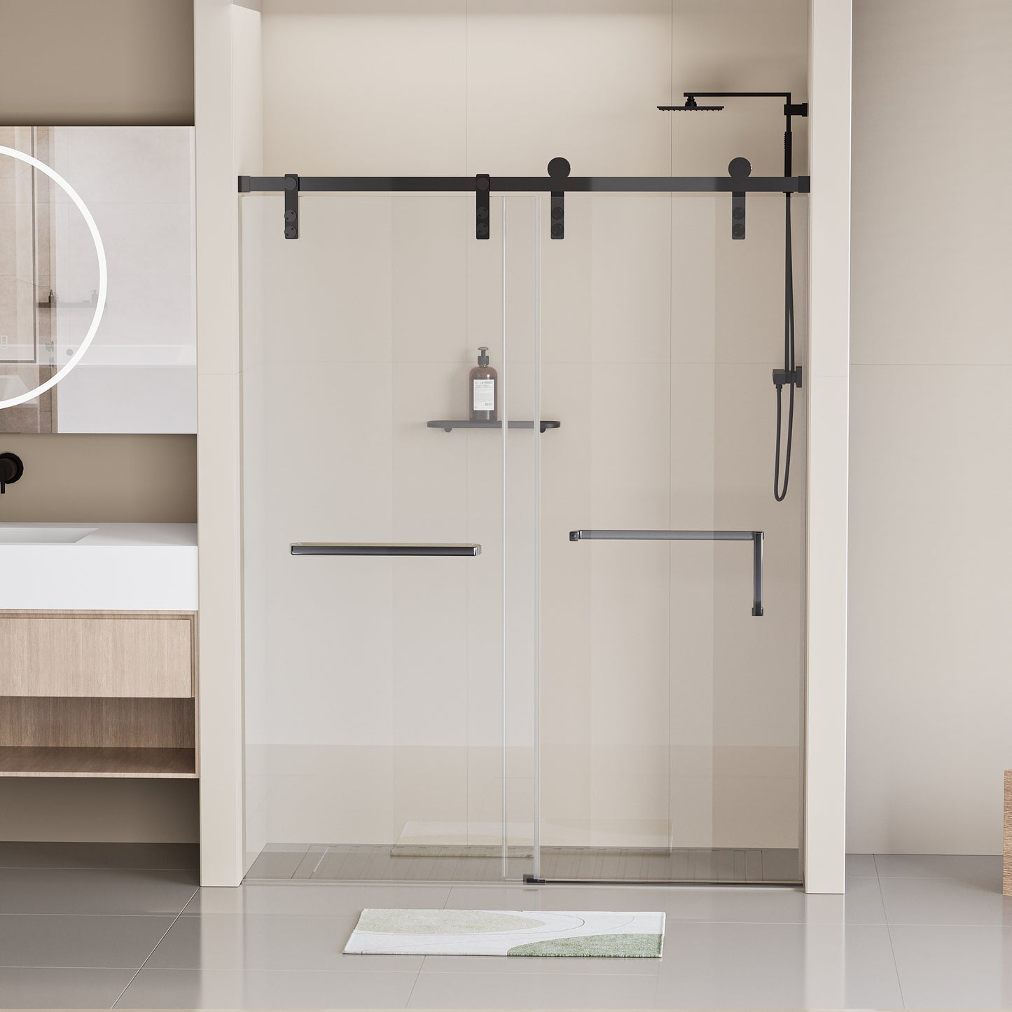 Sleek Sliding Soft-Close Shower Door with Tempered Glass & Matte Black Finish