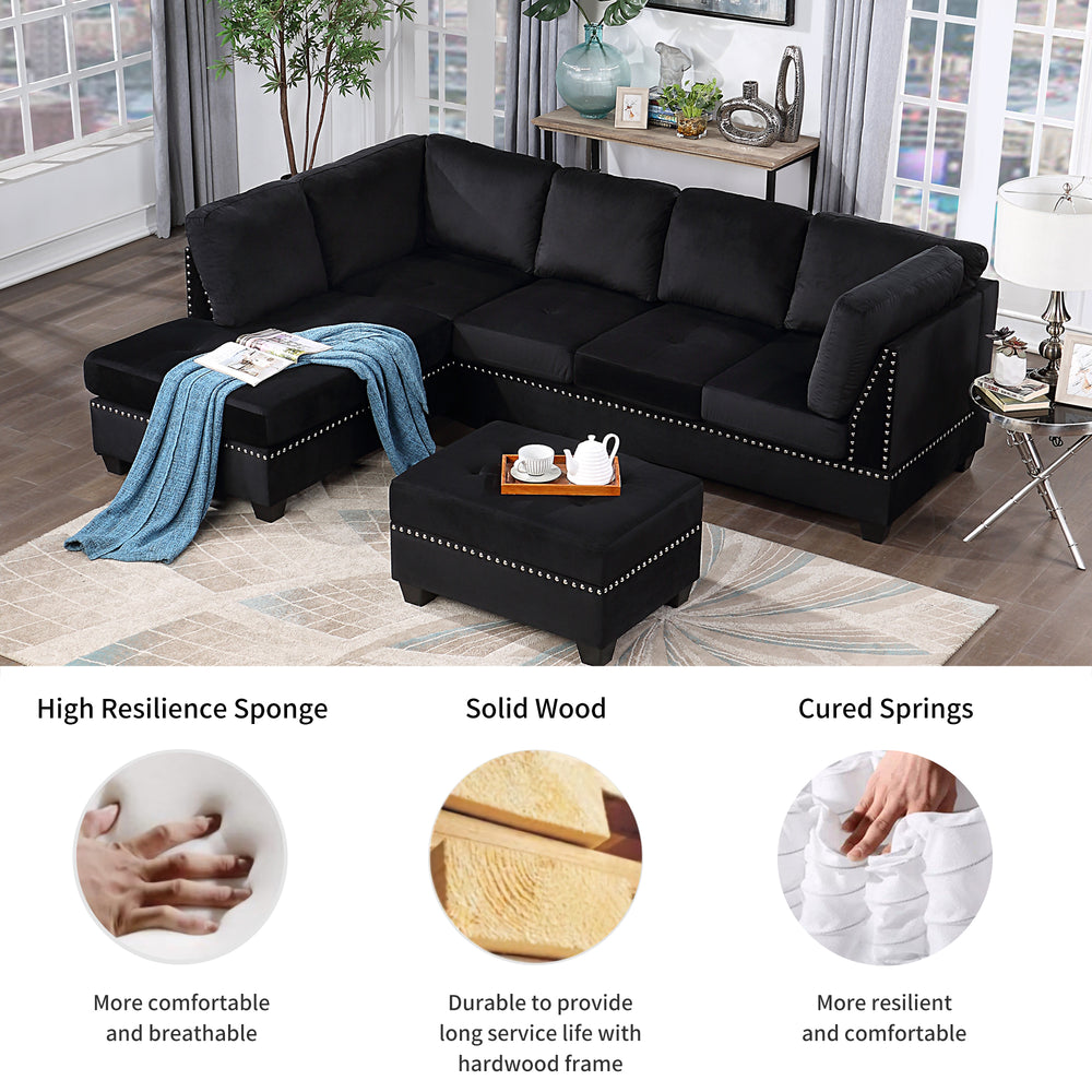 Chic Reversible Sectional Sofa with Storage Ottoman