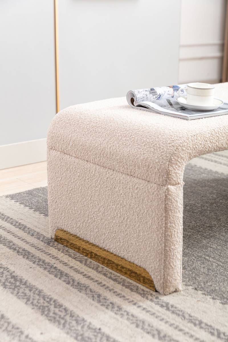 Chic Beige Boucle Ottoman with Gold Legs