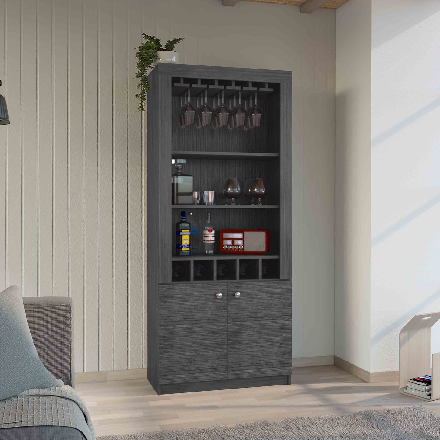 Smokey Oak Wine Bar Cabinet