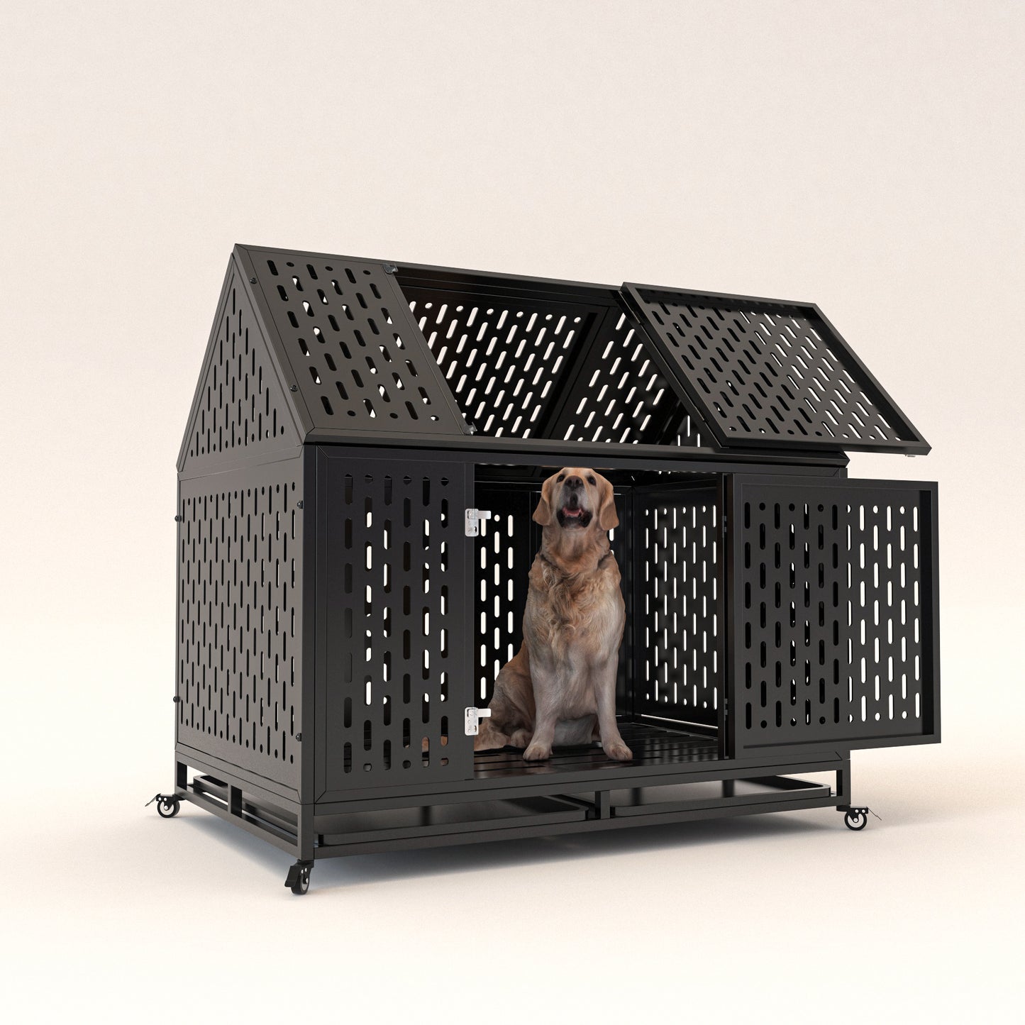 Ultimate Indestructible Dog Crate with Roof & Lockable Wheels