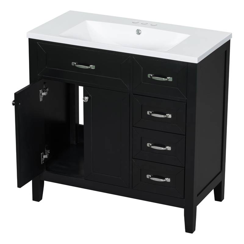 Sleek Black Bathroom Vanity with Sink and Storage