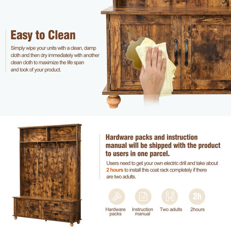 Rustic Charm Hall Tree with Storage and Hooks