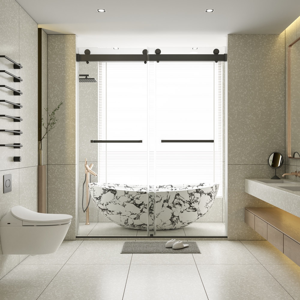 Matte Black Frameless Soft-Close Double Sliding Shower Door