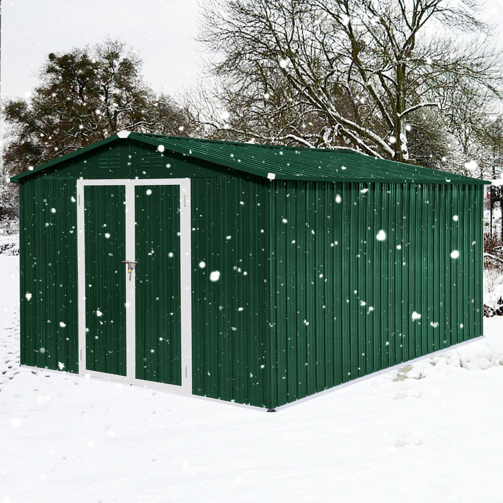 Chic Green & White Metal Garden Shed