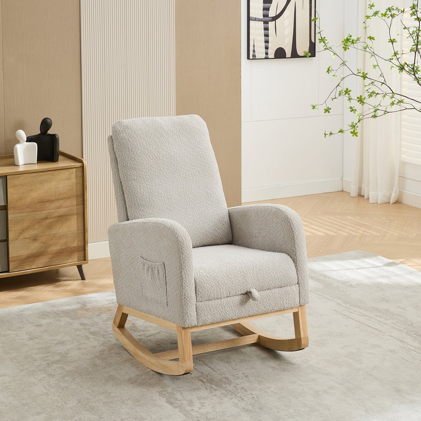 Cozy Rocking Glider Chair with Footrest and Pocket - Light Gray