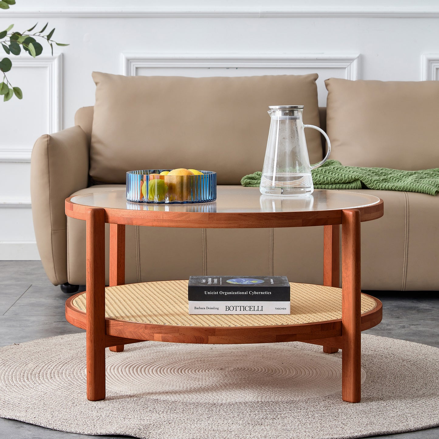 Chic Double-Layer Wood & Glass Coffee Table