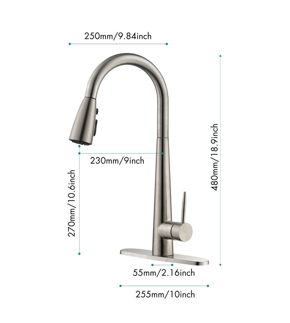 Sleek Brushed Nickel Kitchen Faucet with Pull-Down Sprayer