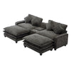 Cozy Black Chenille Sectional Sofa with Ottomans and USB Ports