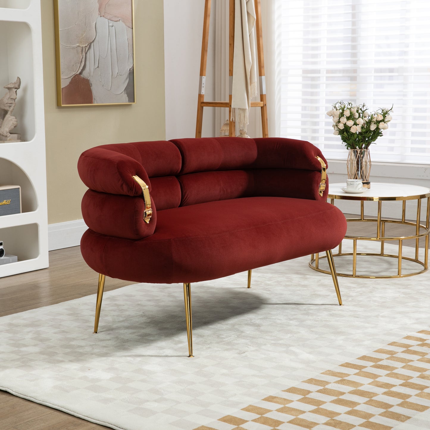 Chic Curved Loveseat in Wine Red