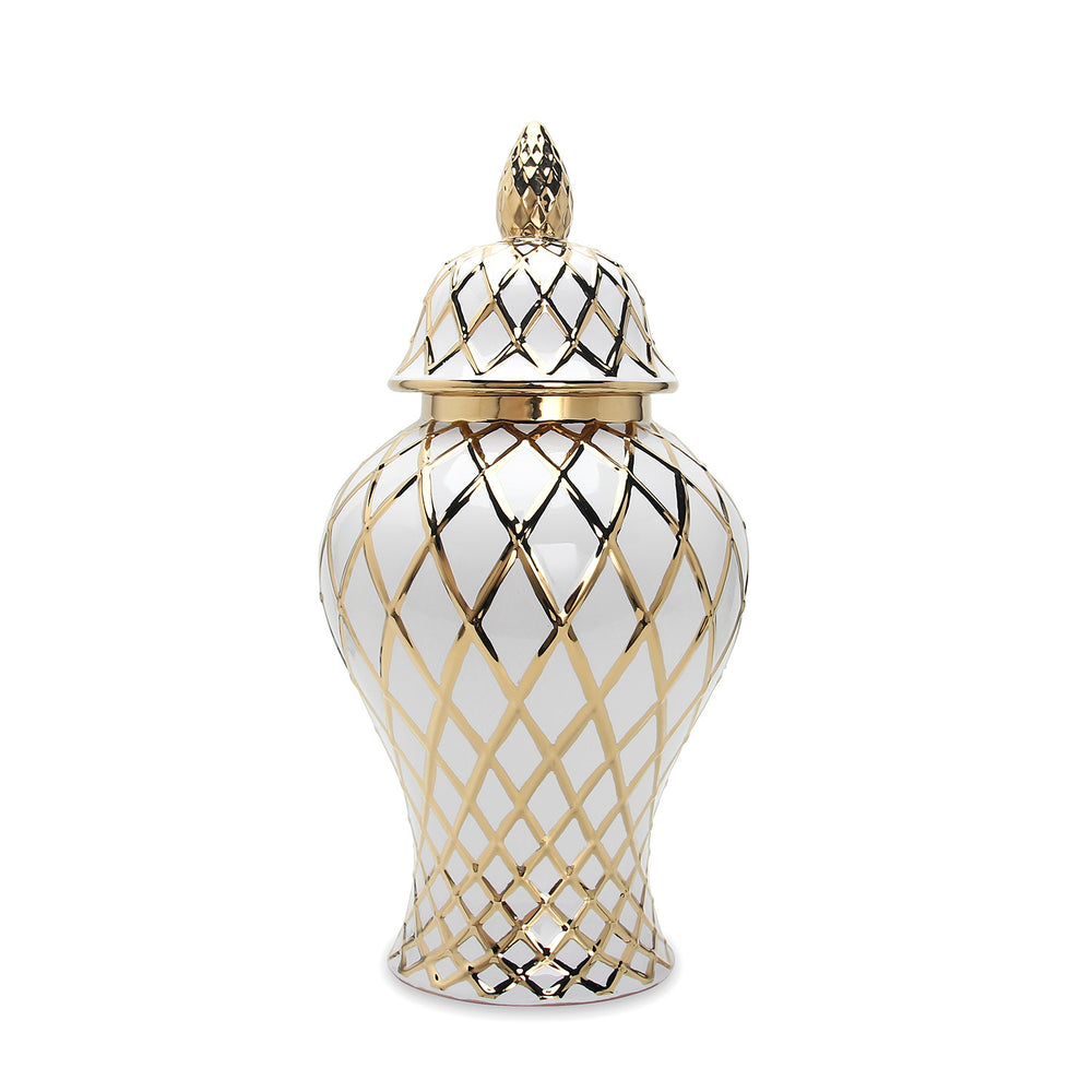 Chic White & Gold Ginger Jar Vase