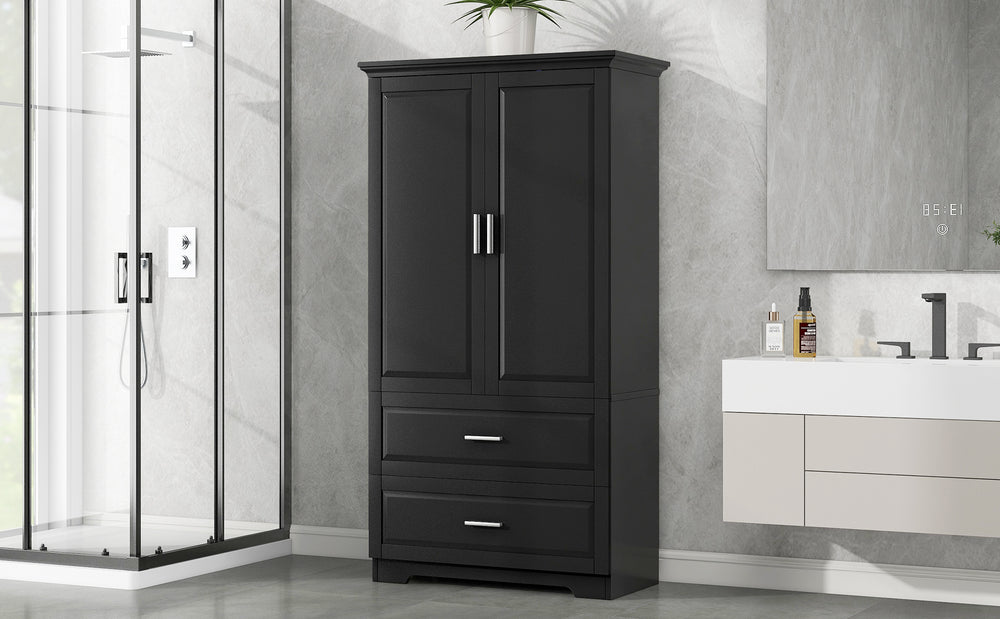 Sleek Black Bathroom Storage Cabinet with Adjustable Shelves