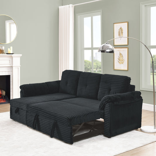 Chic Convertible Corduroy Sleeper Sofa with Storage Chaise