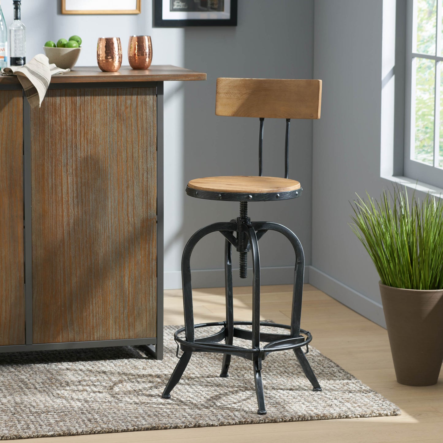 Swivel & Style: Adjustable Barstools with Wood Accent