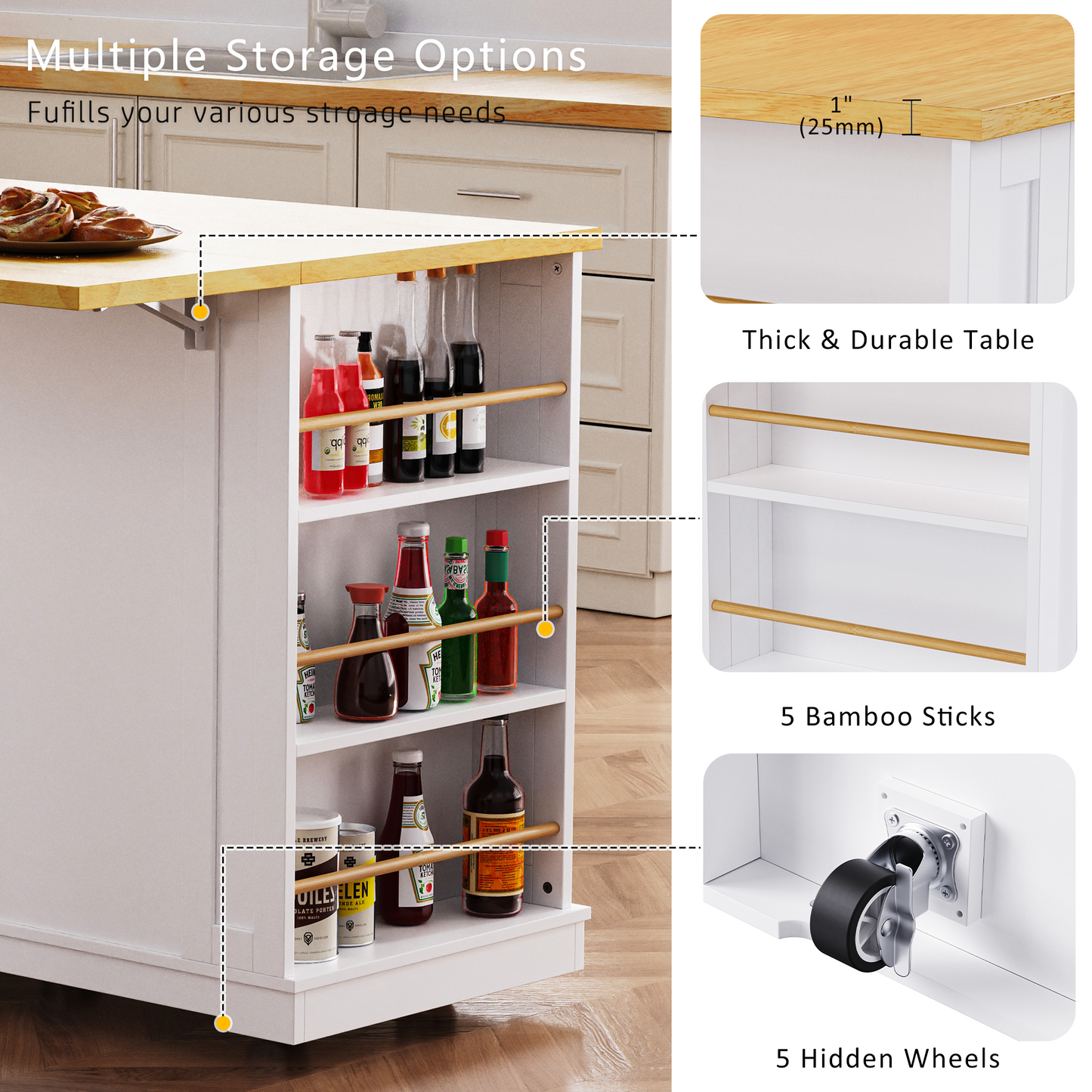 Versatile Kitchen Island on Wheels with Drop Leaf and Power Outlet