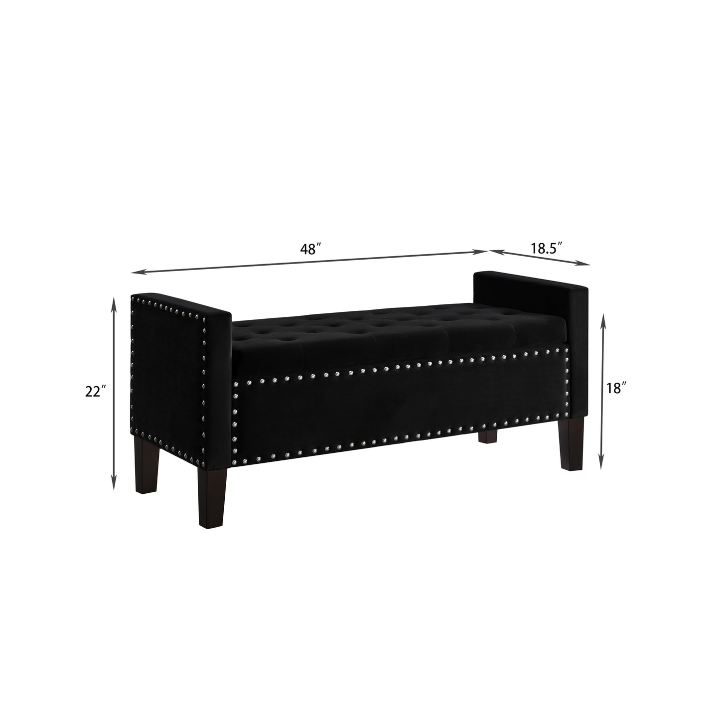 Chic Storage Bench with Armrests and Nailhead Trim