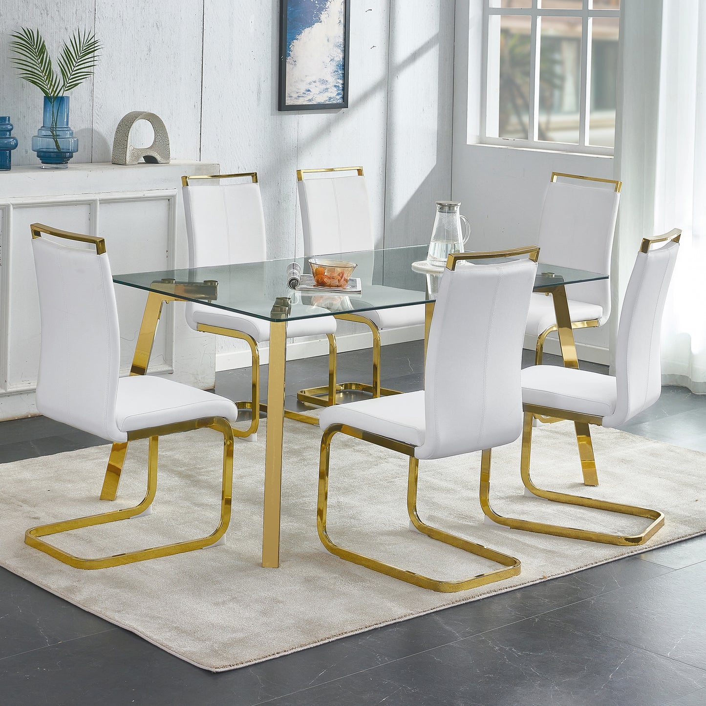 Gleaming Gold Glass Dining Table