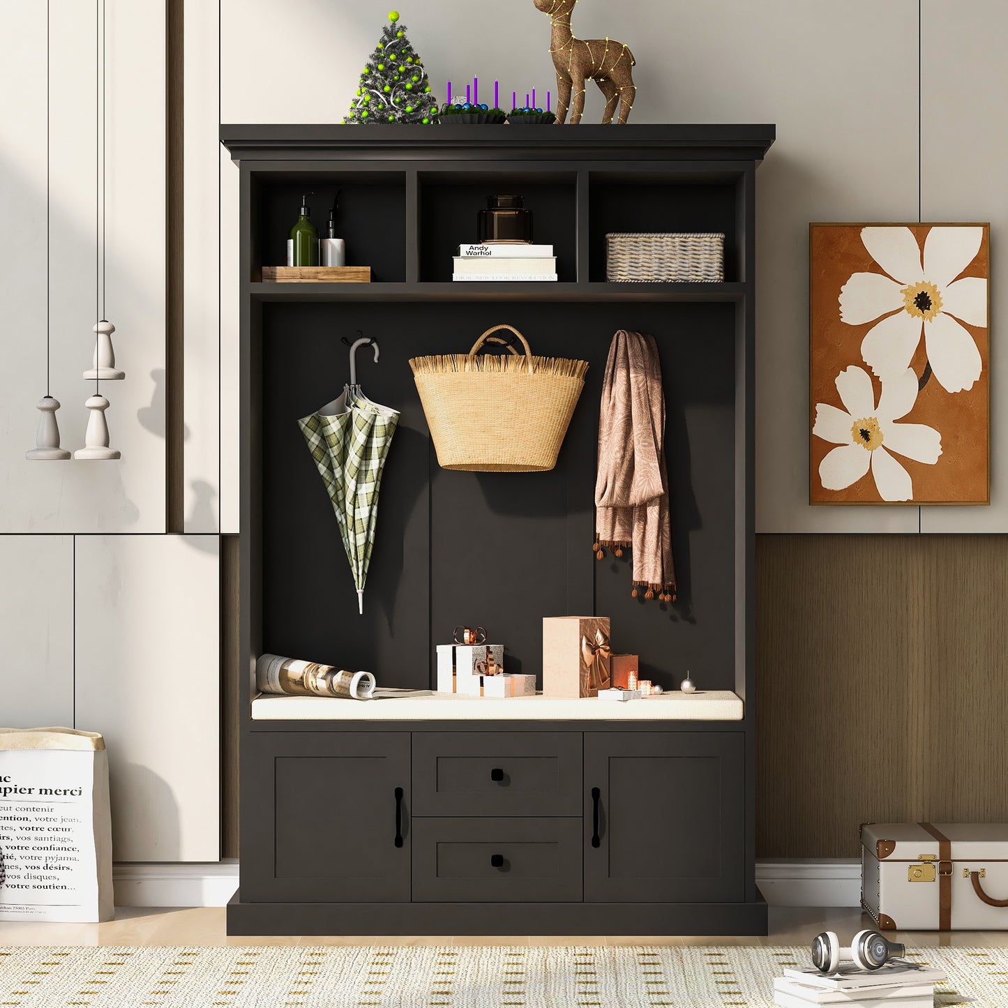 Chic Entryway Hall Tree with Hooks and Bench