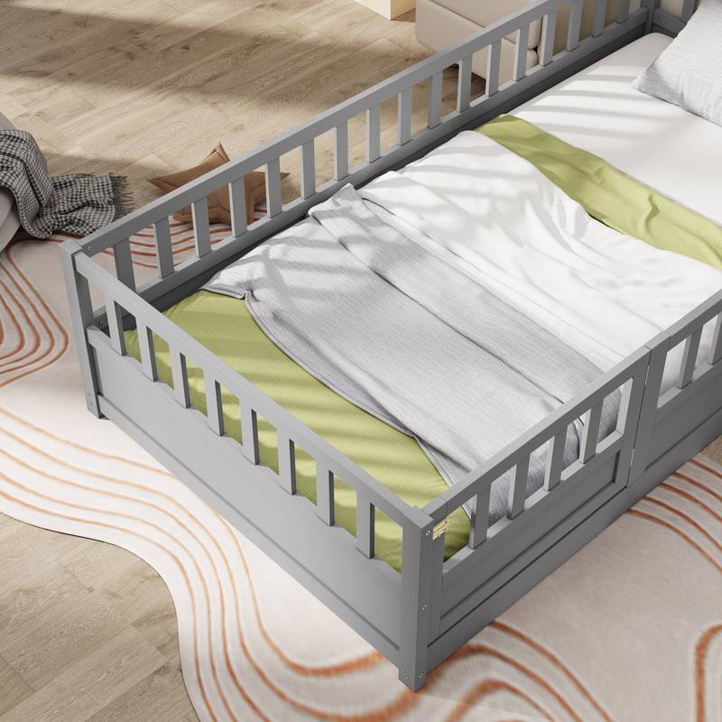 Cozy Montessori Twin Floor Bed with Safety Barrier