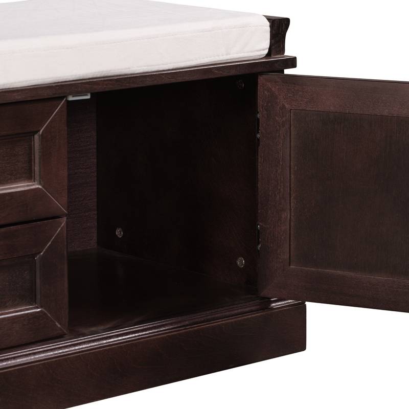 Cozy Storage Bench with Cushioned Top and Double Cabinetry