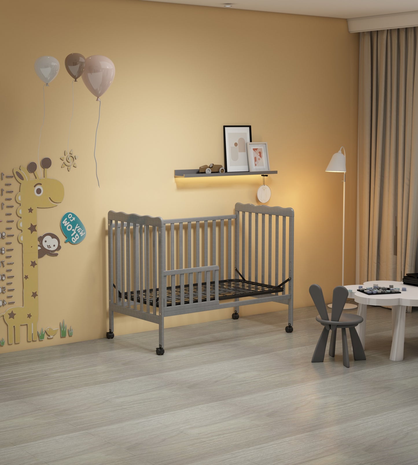 Stylish 3-in-1 Convertible Crib in Storm Grey