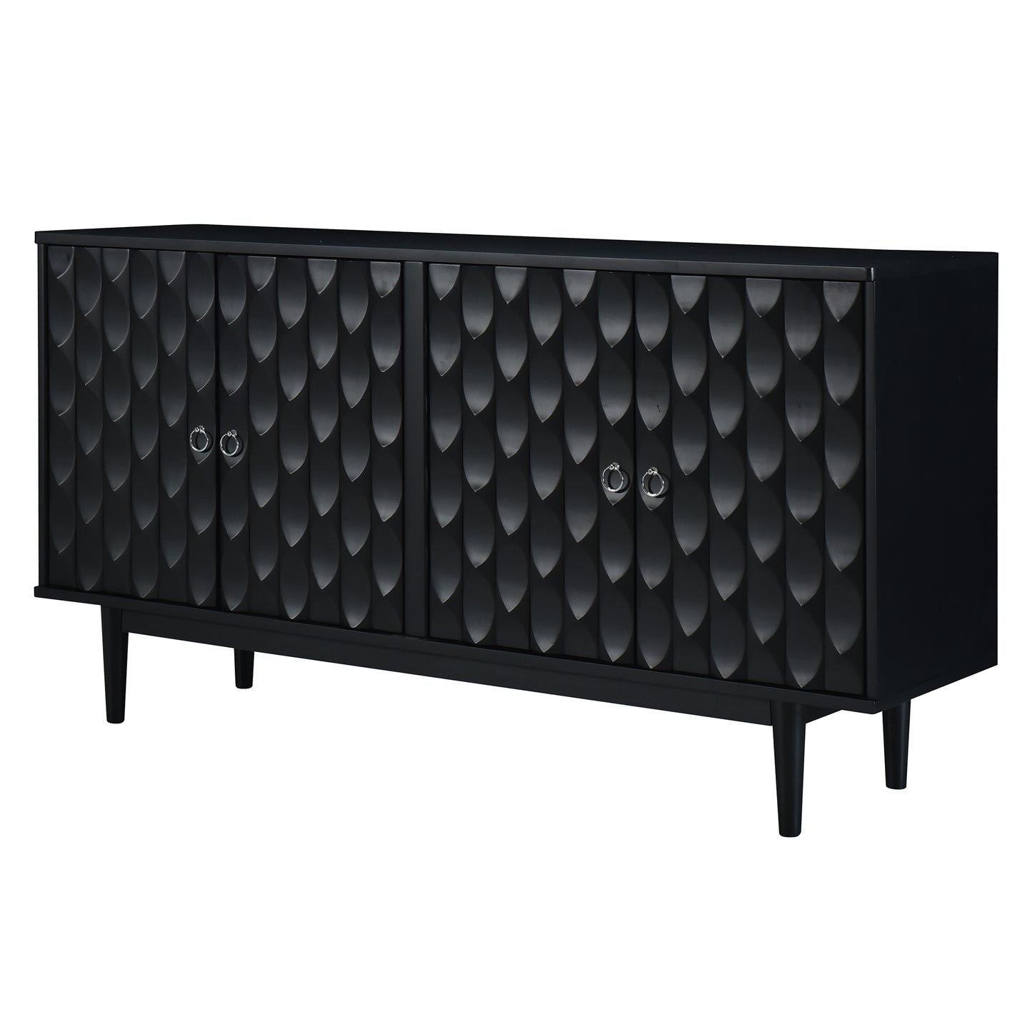 Sleek Black Sideboard with Stylish Curved Doors and Silver Handles