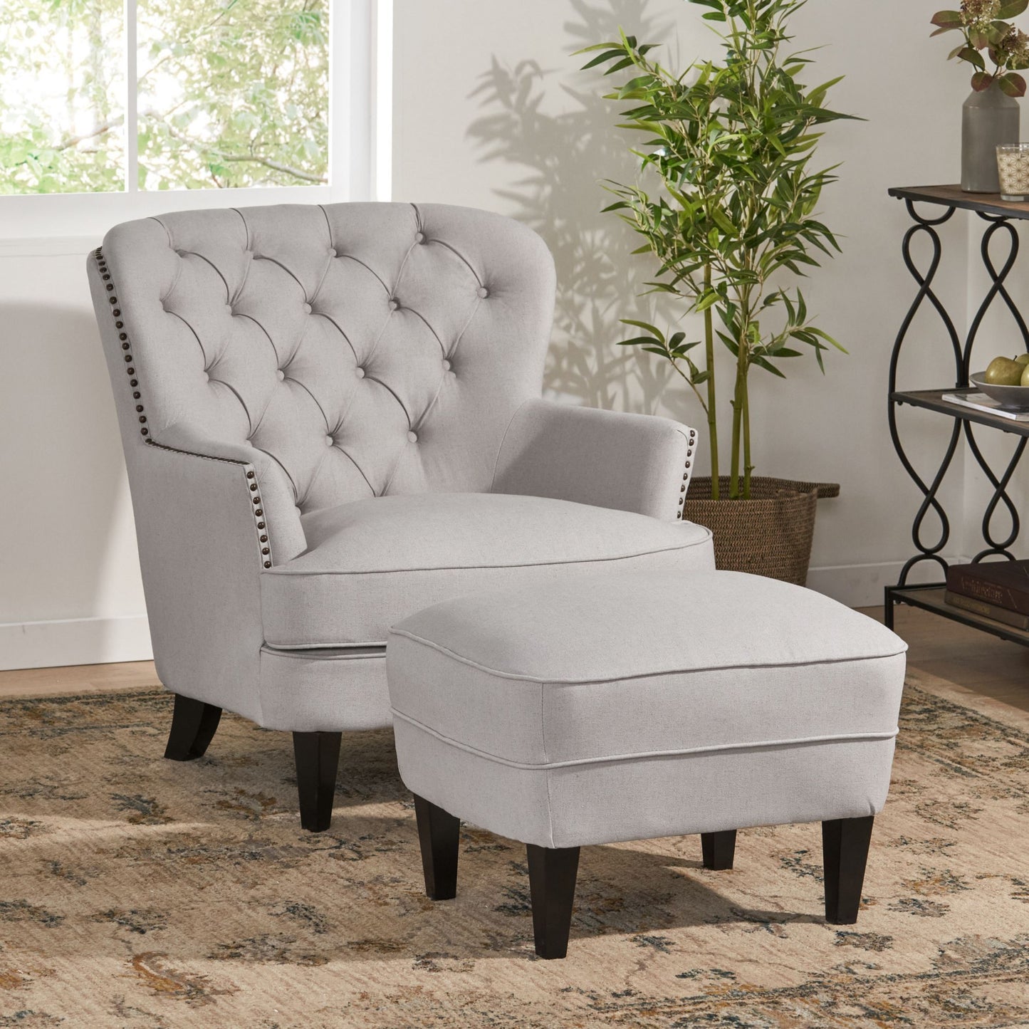 Chic Light Grey Club Chair and Ottoman Set