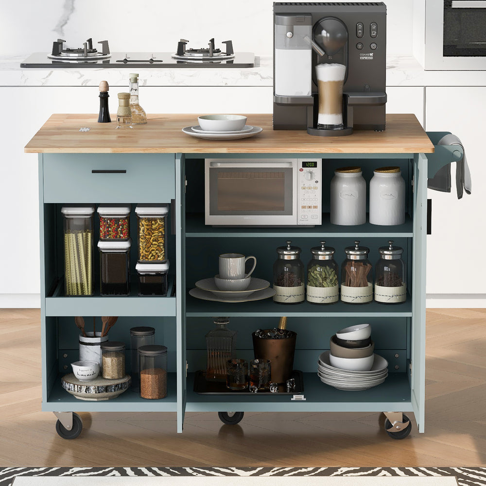 Rolling Kitchen Island with Foldable Top and Storage