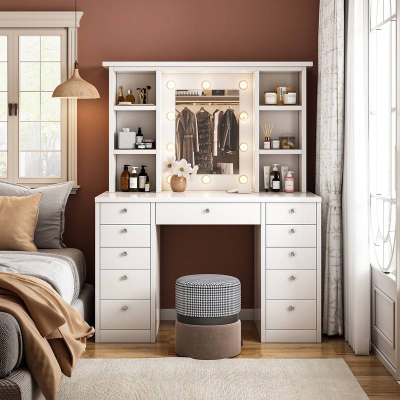 GlamGlow Vanity Desk with LED Mirror & Storage