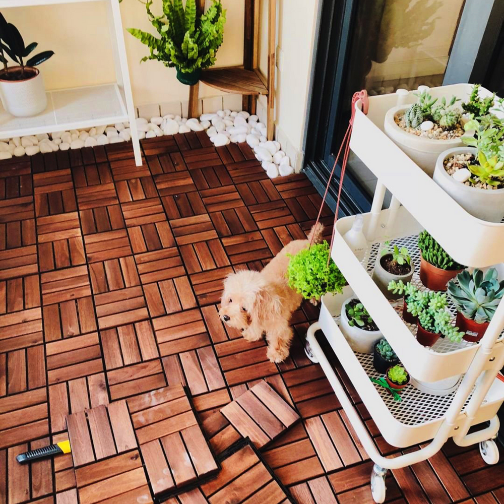 Acacia Checker Deck Tiles - Stylish Outdoor Flooring