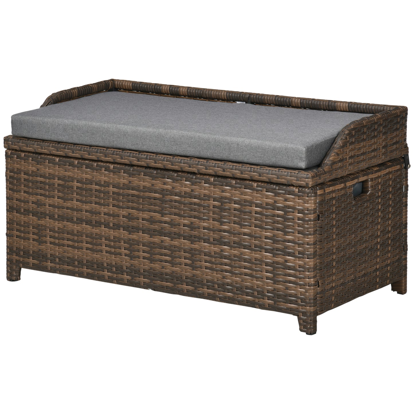 Gray Wicker Patio Storage Bench with Cushion