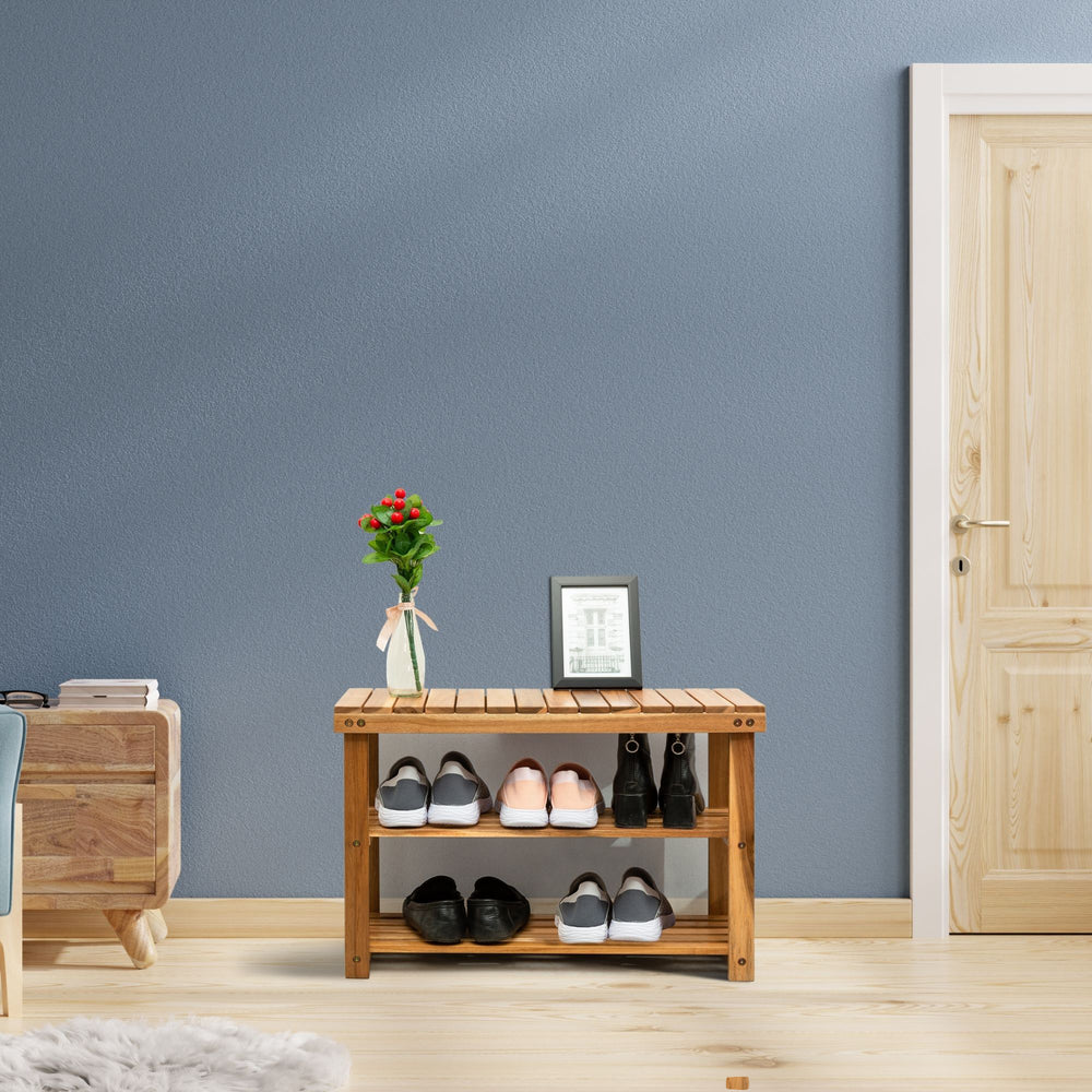 Natural Acacia Shoe Rack Bench - Stylish Entryway Organizer