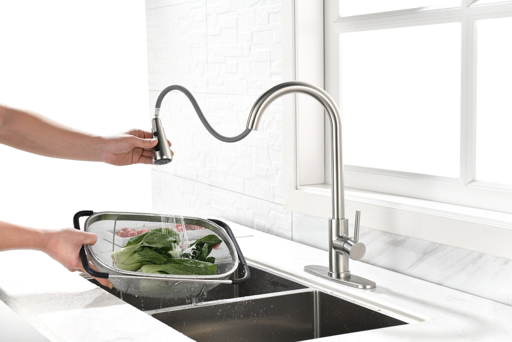 Sleek Pull-Down Kitchen Faucet with Brushed Nickel Finish