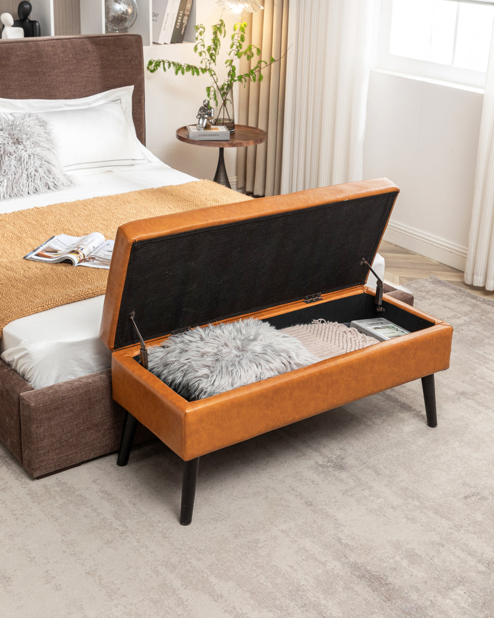 Stylish Leather Storage Bench