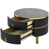 Chic Nesting Coffee Tables with Drawers - Sleek Round Design in Black and Brown Glass