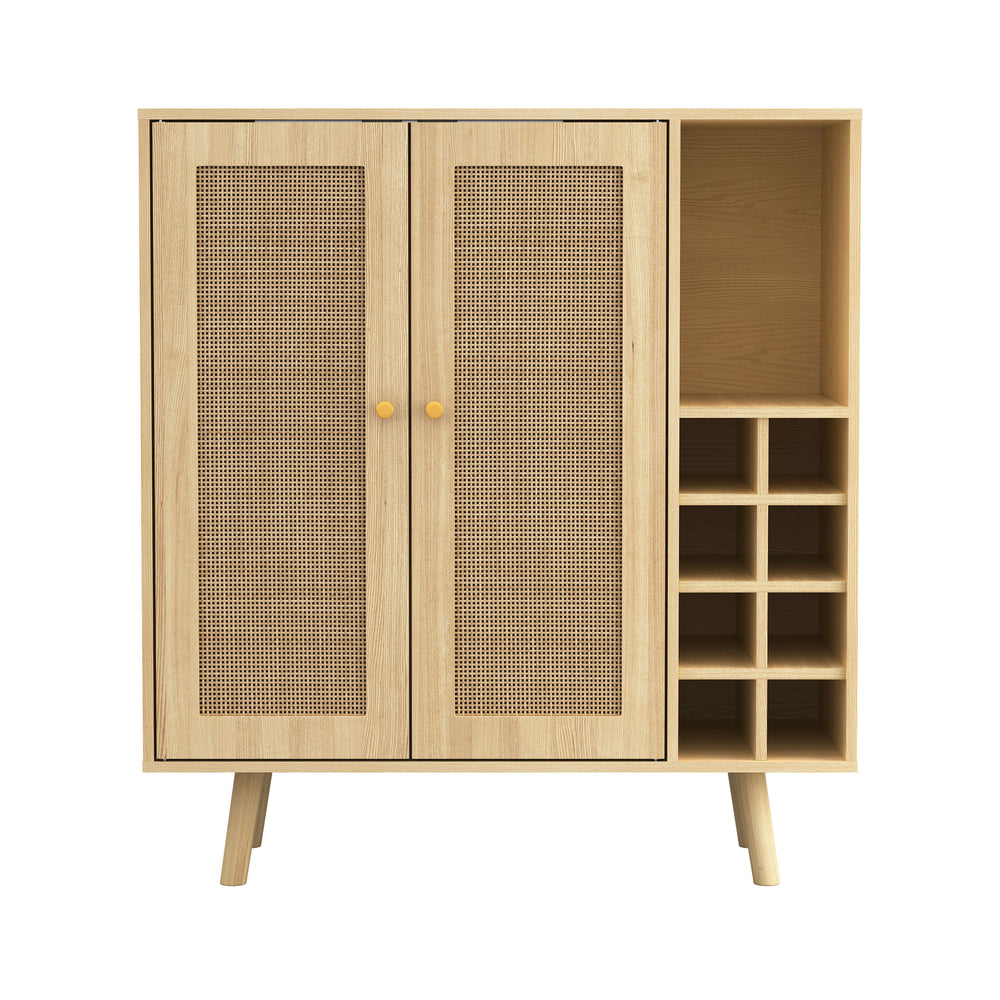 Chic Boho Bar Cabinet with Rattan Doors and Stylish Wine Storage