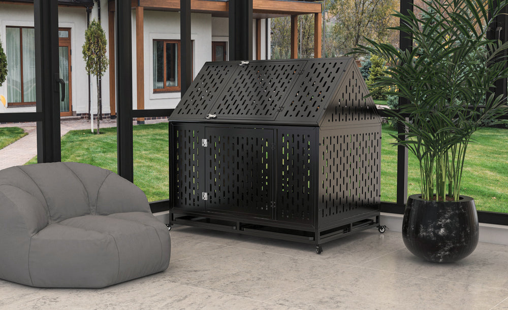 Ultimate Indestructible Dog Crate with Roof & Lockable Wheels