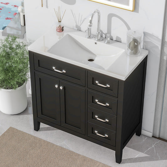 Sleek Black Bathroom Vanity with Sink and Storage