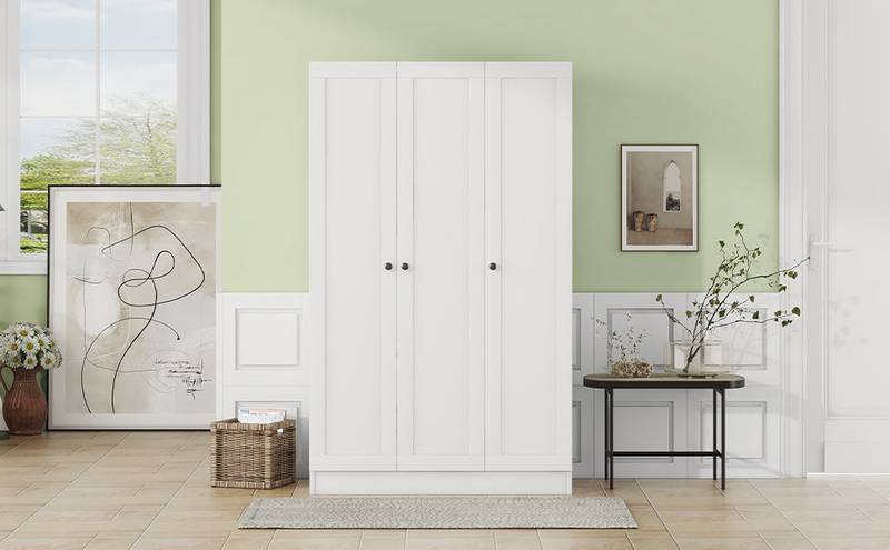 Chic White 3-Door Wardrobe with Shelves