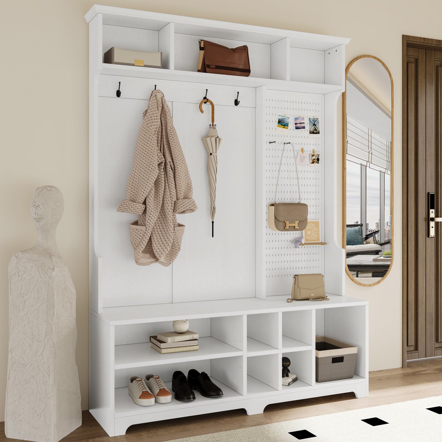 Chic Hallway Organizer with Bench & Coat Rack