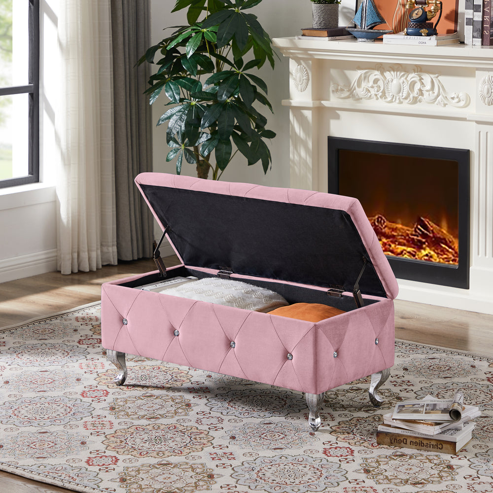 Cozy Pink Storage Bench with Padded Seat