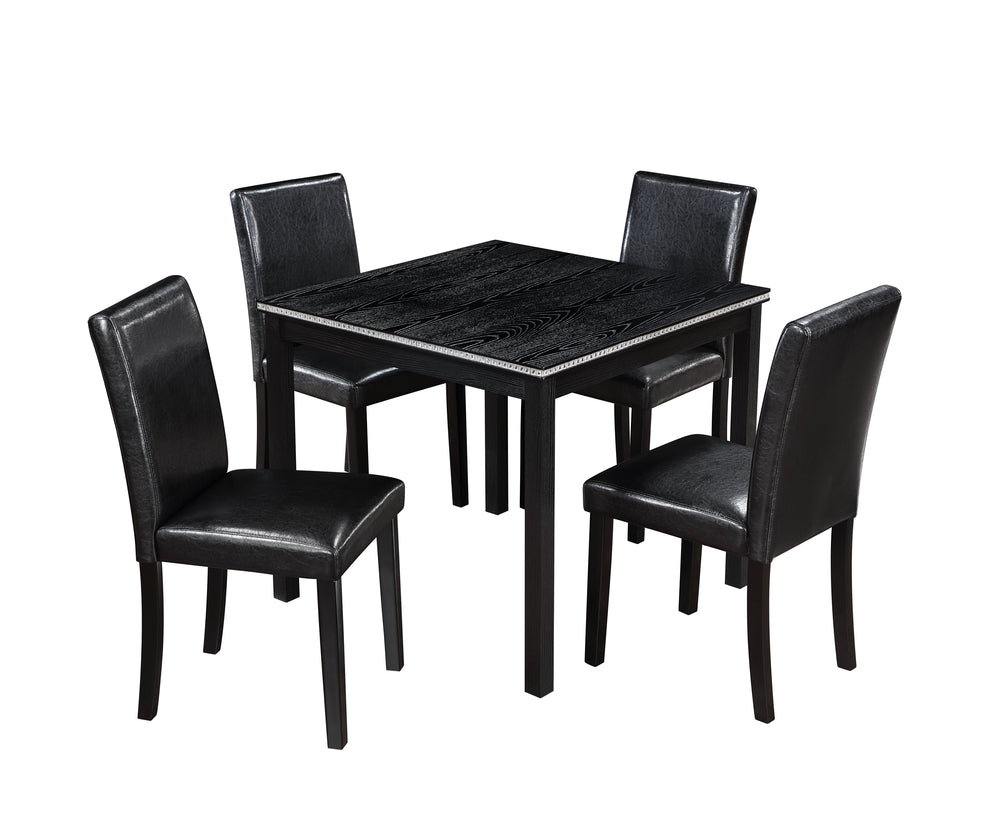 Chic Black Wooden Dining Set with Plush Chairs