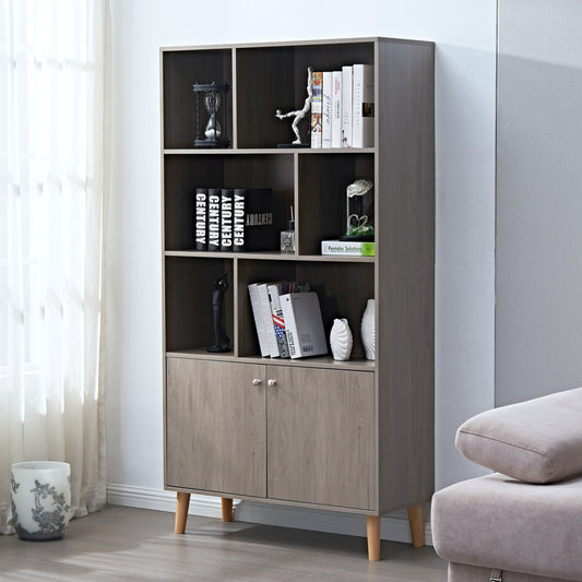 Chic Gray Oak Bookcase with Doors