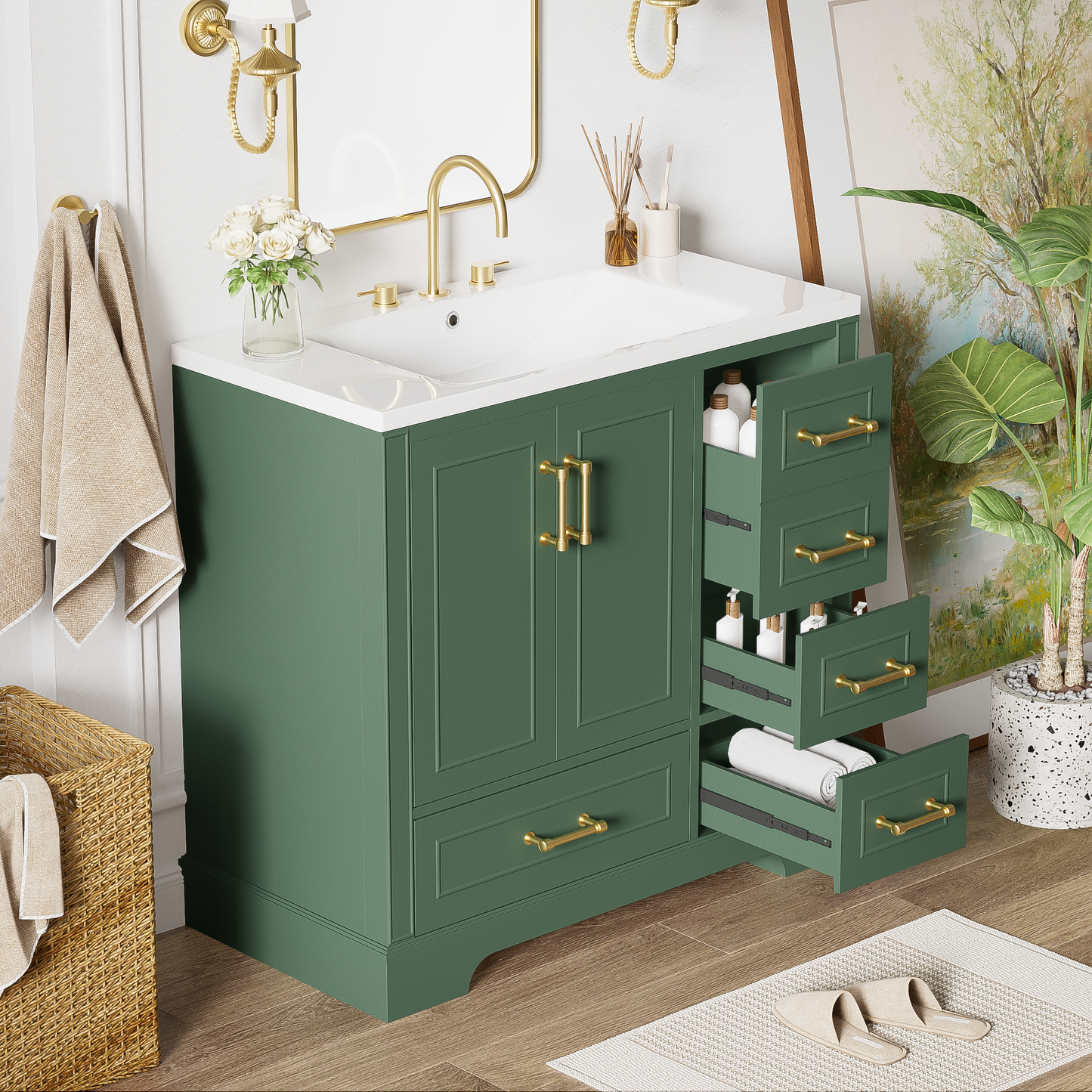 Charming Green Bathroom Vanity Set with Resin Sink