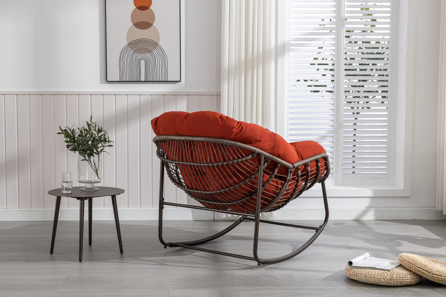 Cozy Orange Rattan Rocker